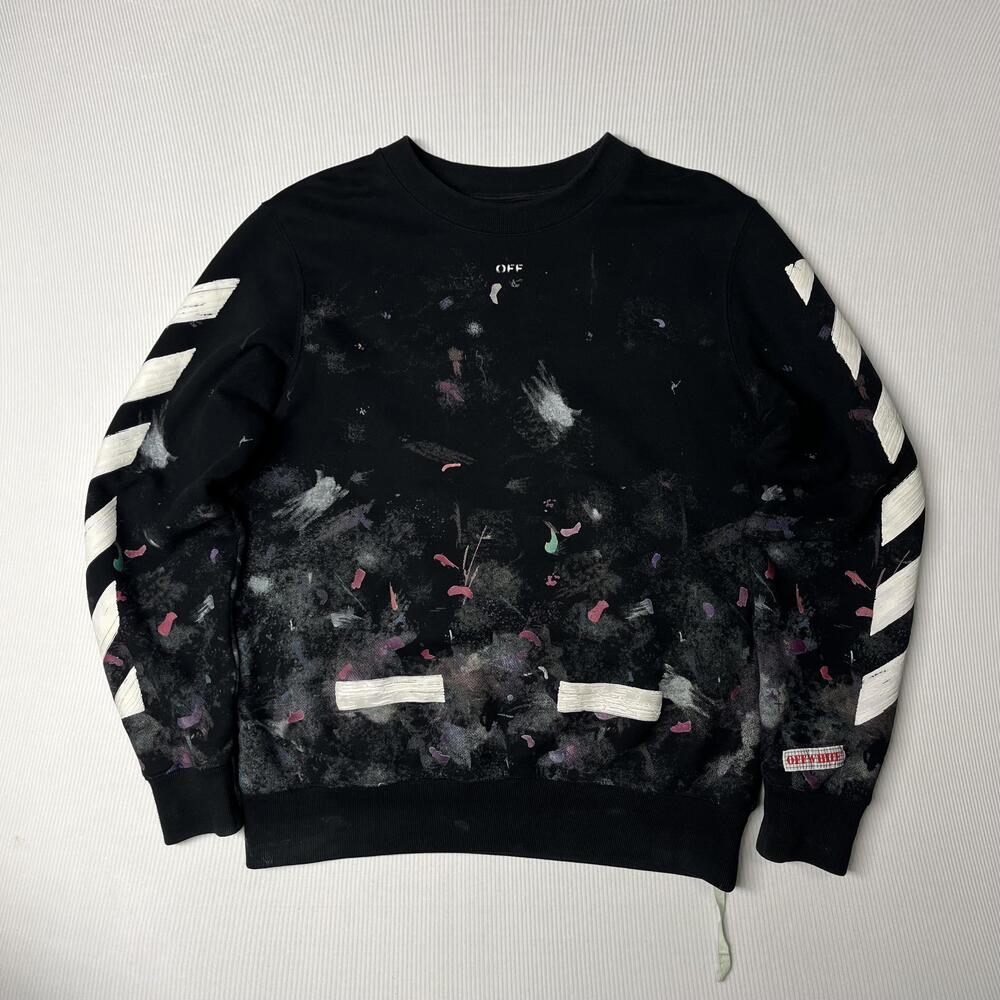 Off-White Sweatshirt Mens Medium Black Diag Arrows Seeing Things Galaxy Fleece